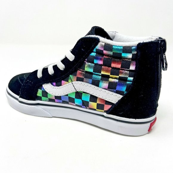 Vans Sk8 Hi Zip (Iridescent Check) Black White Baby Toddler Sneakers - Picture 3 of 5